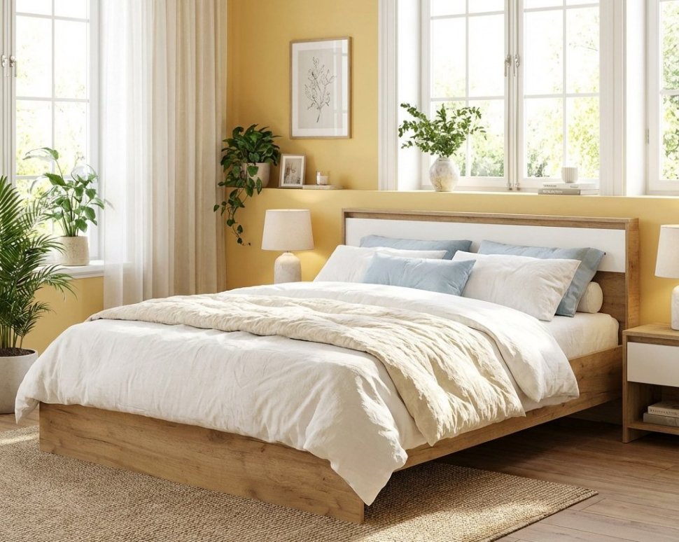 Некст 1 кровать двойная 1,6 / Дуб золотой/Белый