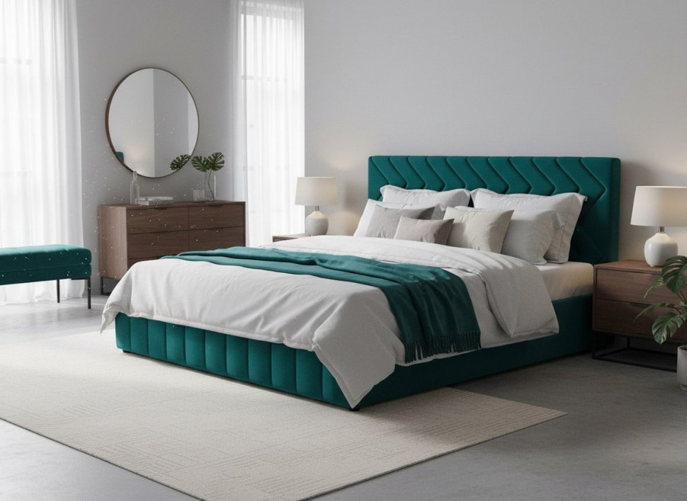 Милана кровать 180 Tenerife izumrud (сине-зелёный)