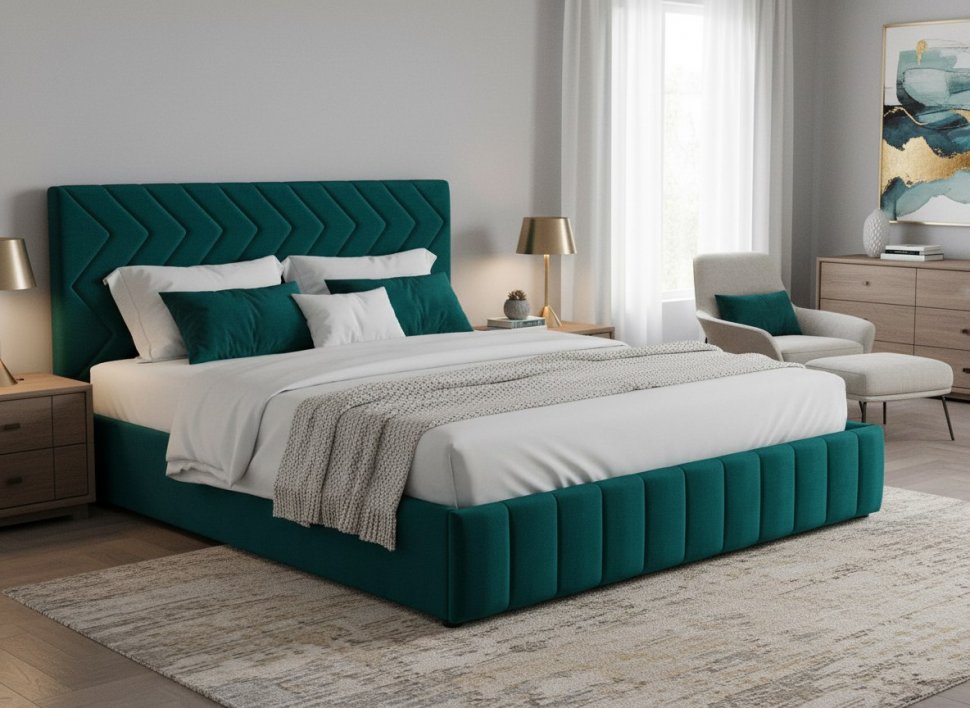 Милана кровать 180 Tenerife izumrud (сине-зелёный)