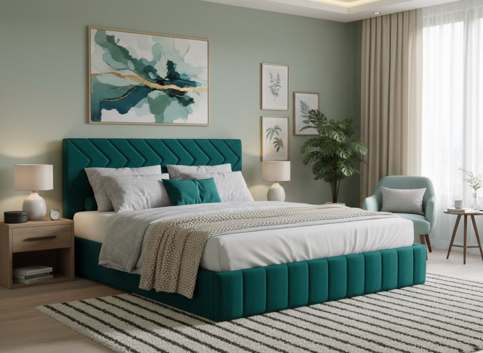 Милана кровать 180 Tenerife izumrud (сине-зелёный)