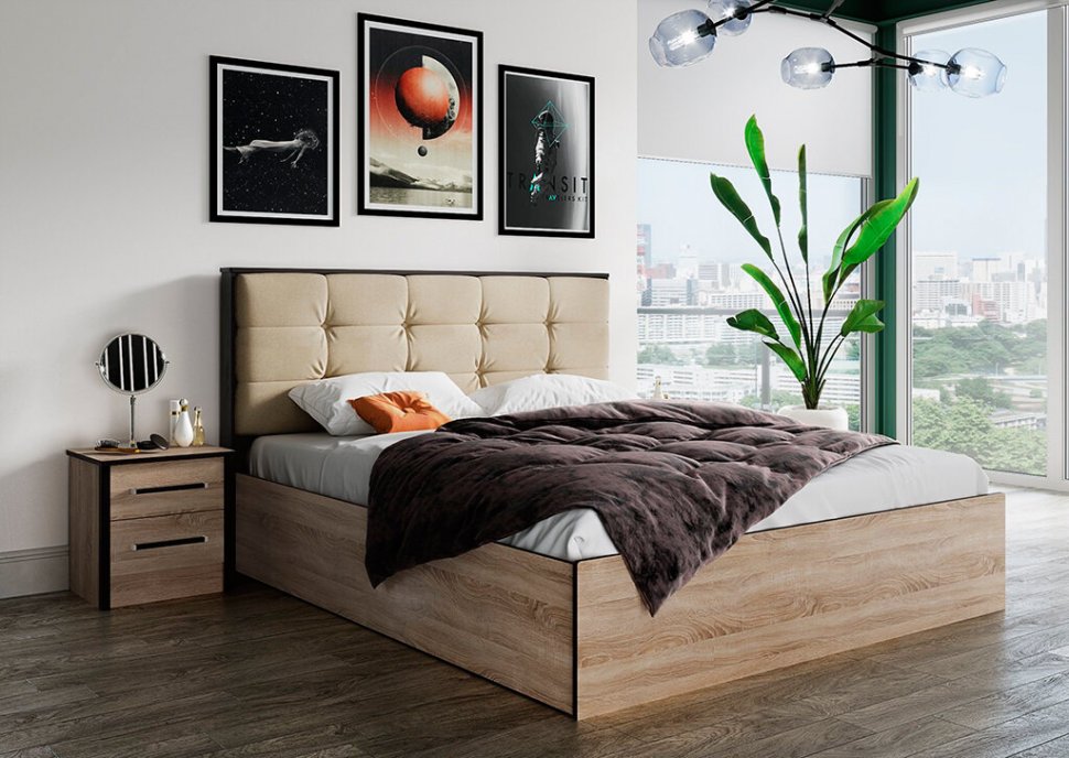 Кровать 160х200 Лирика ЛК-2 с настилом ЛДСП (Велюр Карамель) ТЭКС