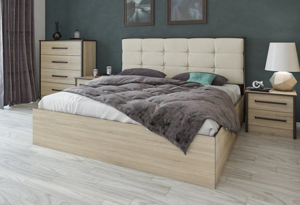 Кровать 160х200 Лирика ЛК-2 с настилом ЛДСП (Велюр Карамель) ТЭКС