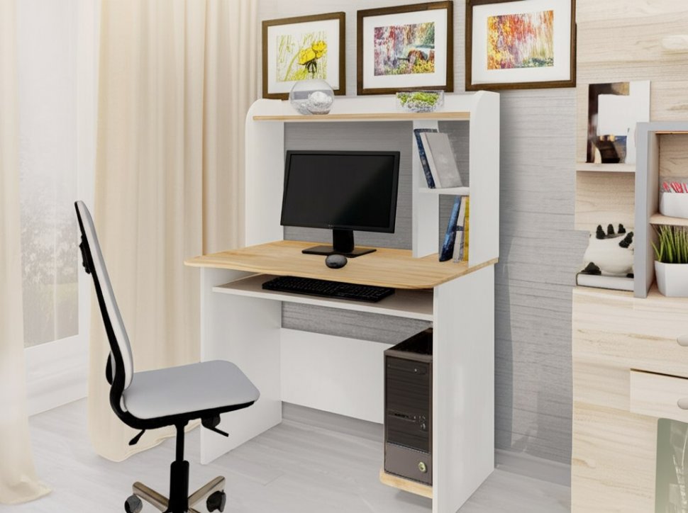 Компьютерный стол Грета-2 (ТЭКС) Белый / Дуб Крафт