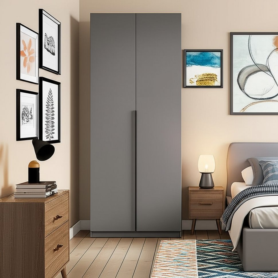 Шкаф распашной с наполнением (3 полки + 2 ящика + штанга) ШК 5 (800), Графит