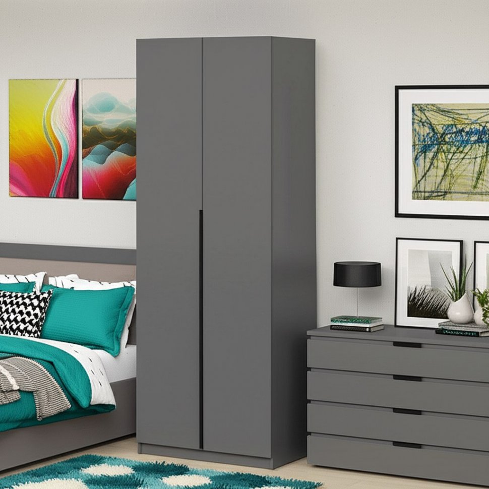 Шкаф распашной с наполнением (3 полки + 2 ящика + штанга) ШК 5 (800), Графит