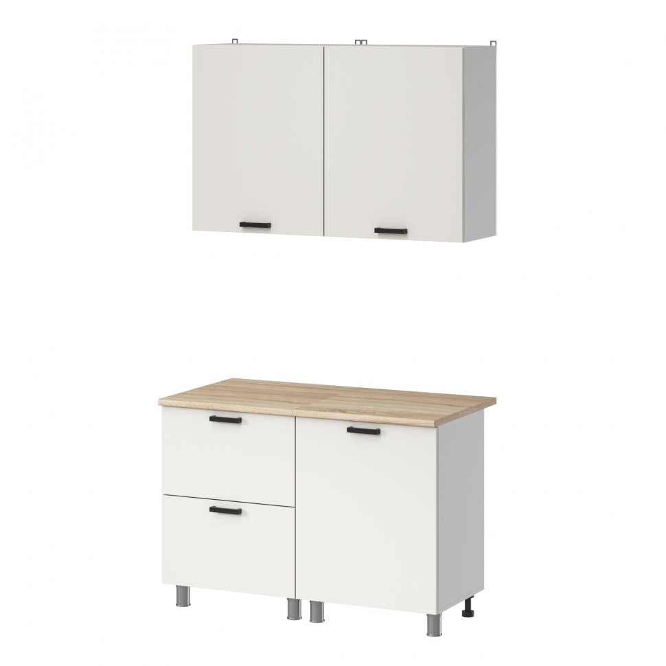 Кухня Аленушка 1,2м с ящ. Лаванда Молочный,скоба черный,сонома