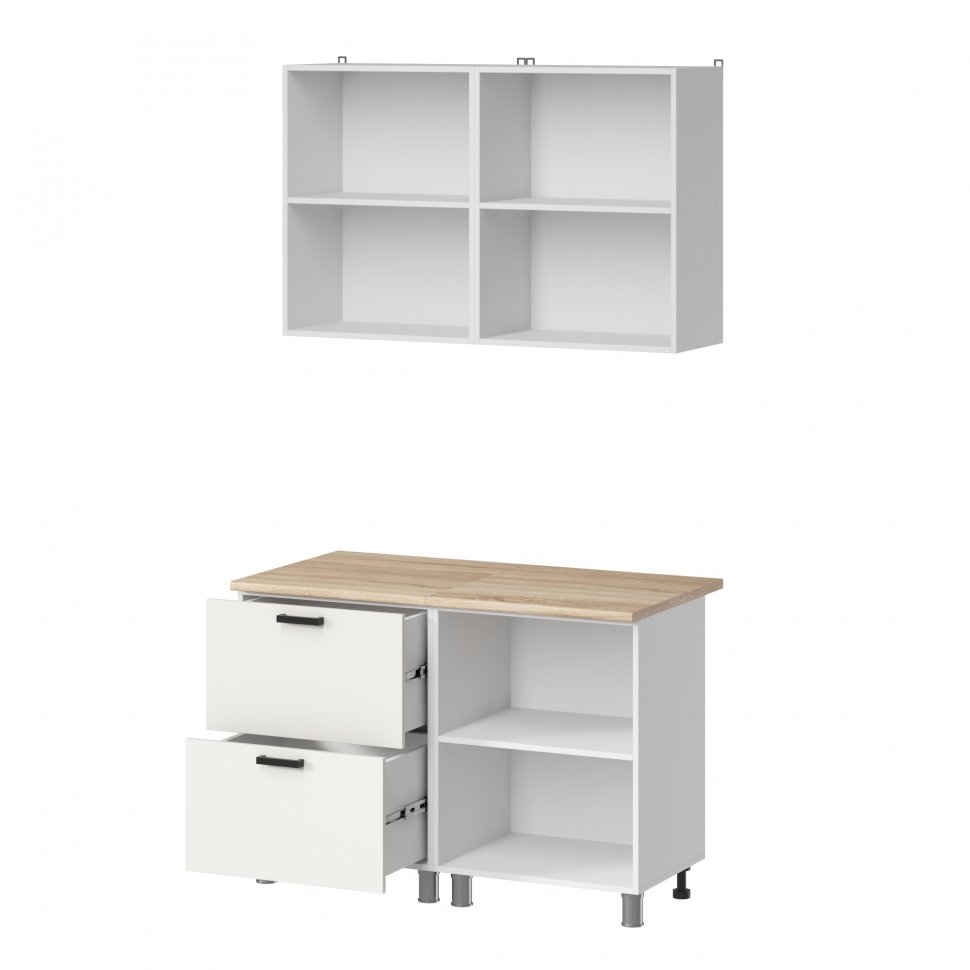 Кухня Аленушка 1,2м с ящ. Лаванда Молочный,скоба черный,сонома