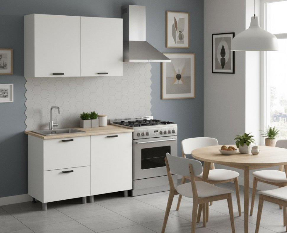 Кухня Аленушка 1,2м с ящ. Лаванда Молочный,скоба черный,сонома