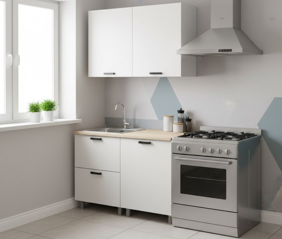 Кухня Аленушка 1,2м с ящ. Лаванда Молочный,скоба черный,сонома