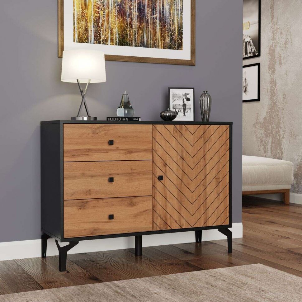 Комод 59.02 Лофт черный / дуб бунратти