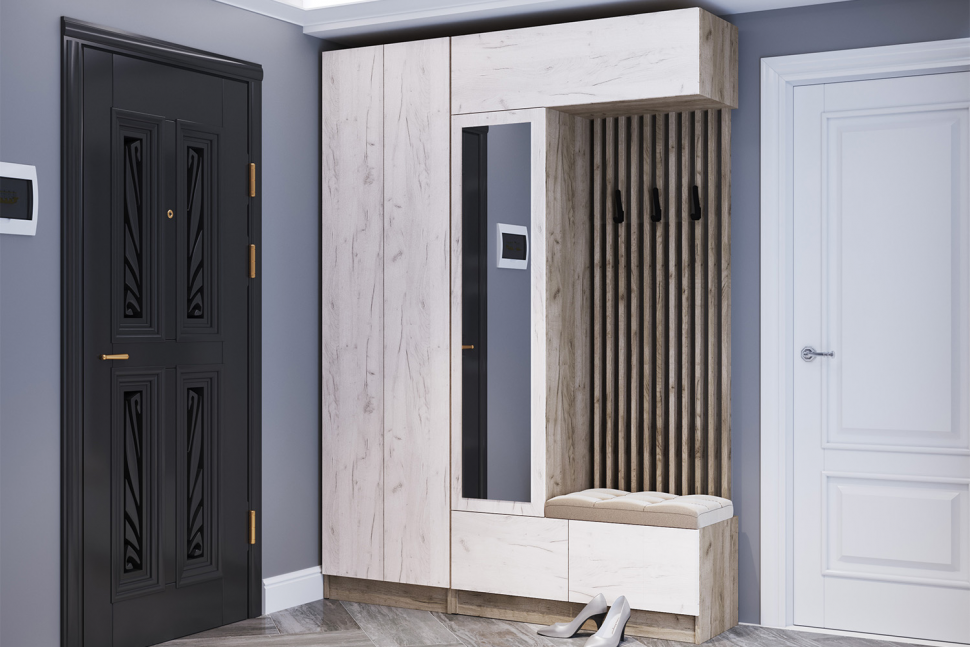 Шкаф для одежды Руэлла, Дуб крафт серый, Дуб крафт белый