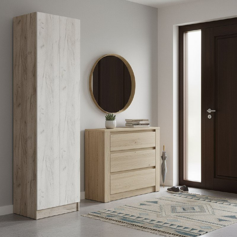 Шкаф для одежды Руэлла, Дуб крафт серый, Дуб крафт белый