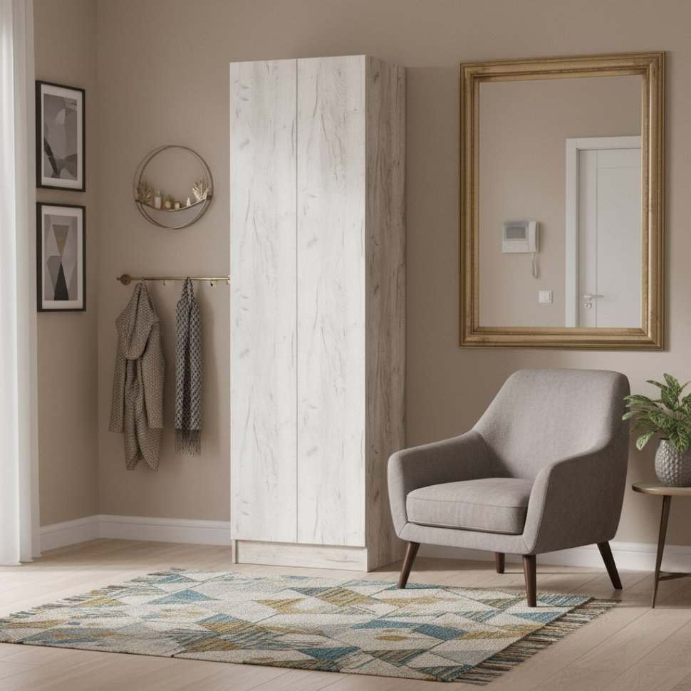 Шкаф для одежды Руэлла, Дуб крафт серый, Дуб крафт белый