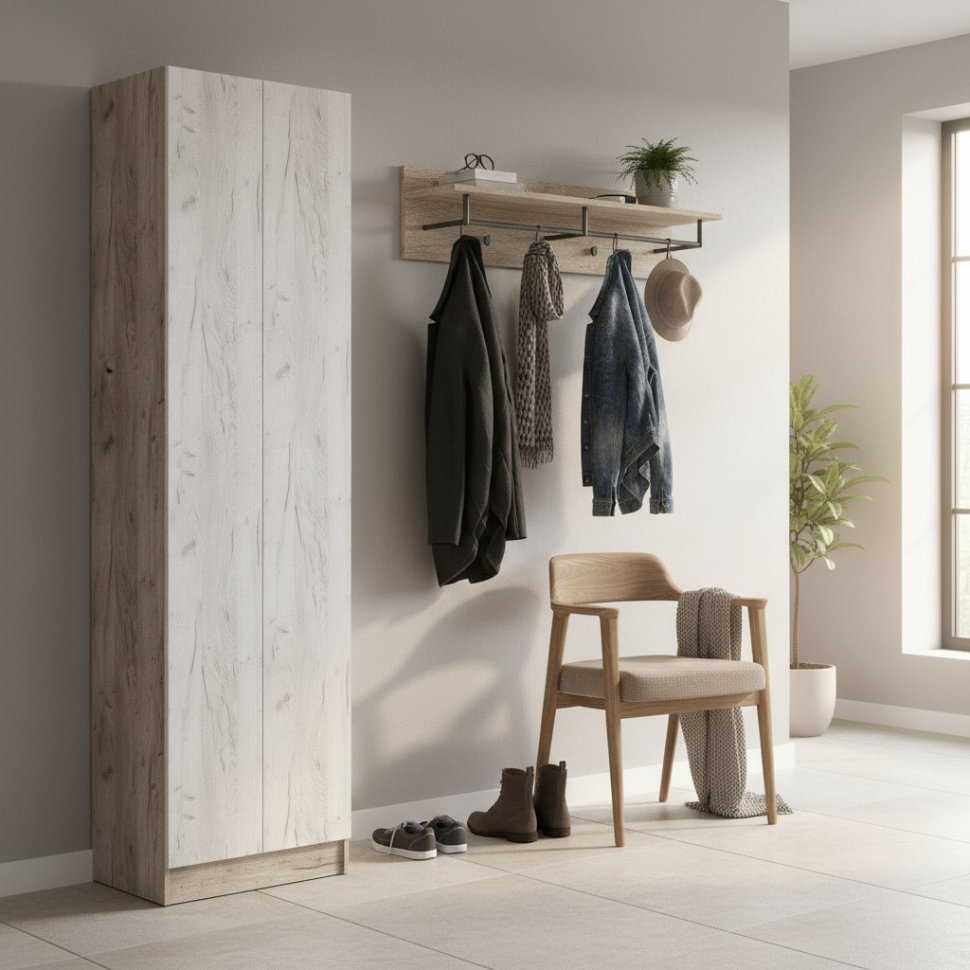 Шкаф для одежды Руэлла, Дуб крафт серый, Дуб крафт белый