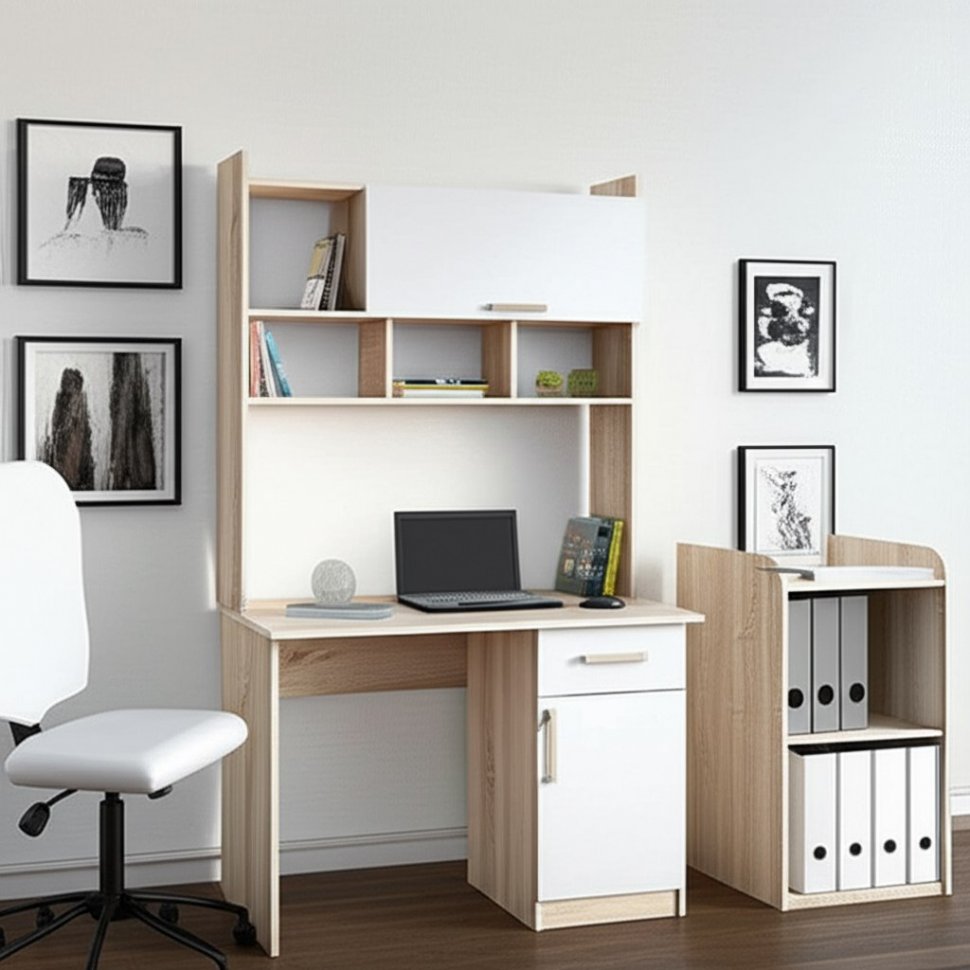 Компьютерный стол Квартет-10 (Дуб Сонома/Белый) ТЭКС