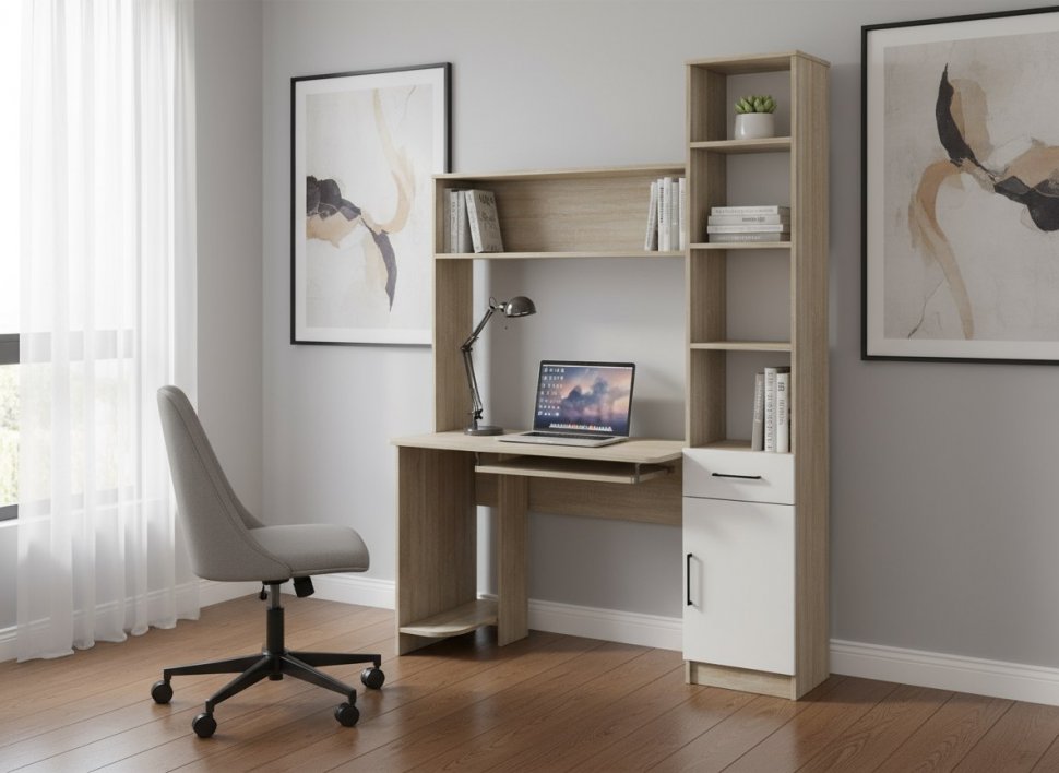 Интел-2 стол компьютерный Дуб сонома / Белый снег