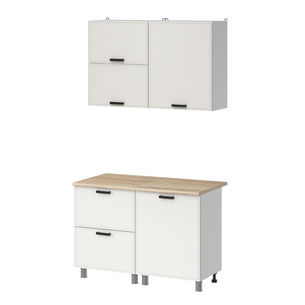 Кухня Аленушка 1,2м с ящ.в 2 Магнолия Молочный,скоба черный,сонома