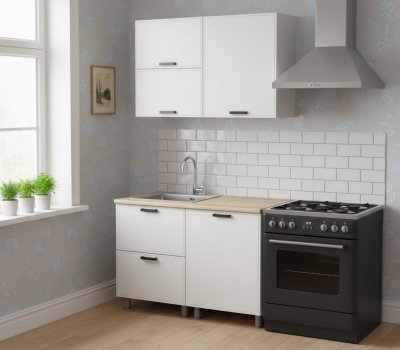 Кухня Аленушка 1,2м с ящ.в 2 Магнолия Молочный,скоба черный,сонома