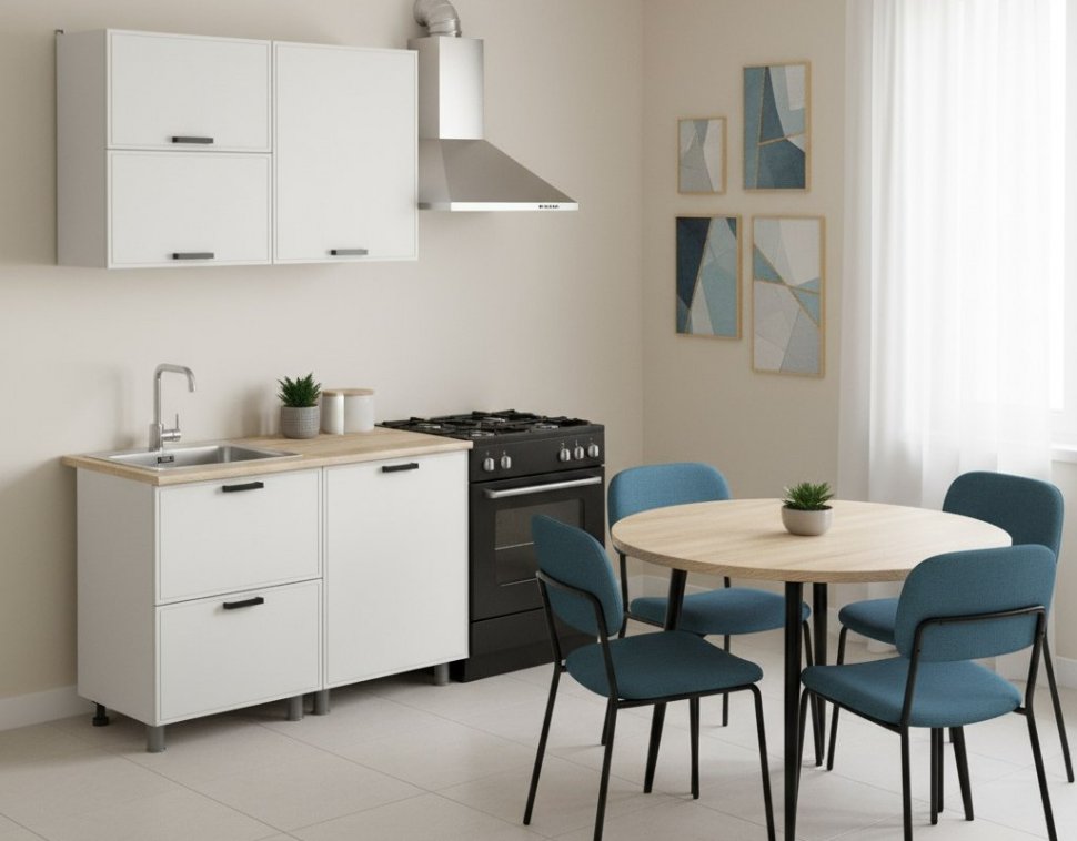 Кухня Аленушка 1,2м с ящ.в 2 Магнолия Молочный,скоба черный,сонома