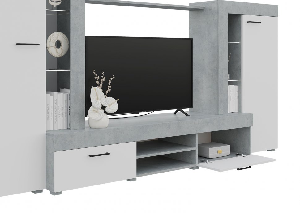 Гостиная Дельта (Горизонт) Белый / Бетон