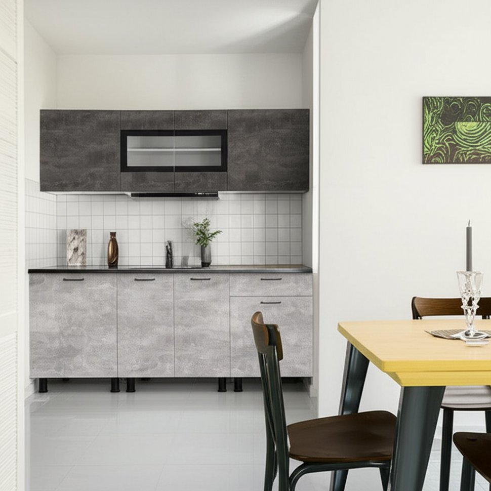 Кухня 2 м (Арника) КГ-9 Цемент темный / Цемент светлый