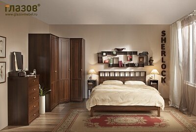 Кровать 160х200 Sherlock 47 Люкс Орех (Глазов) с основанием из дерева