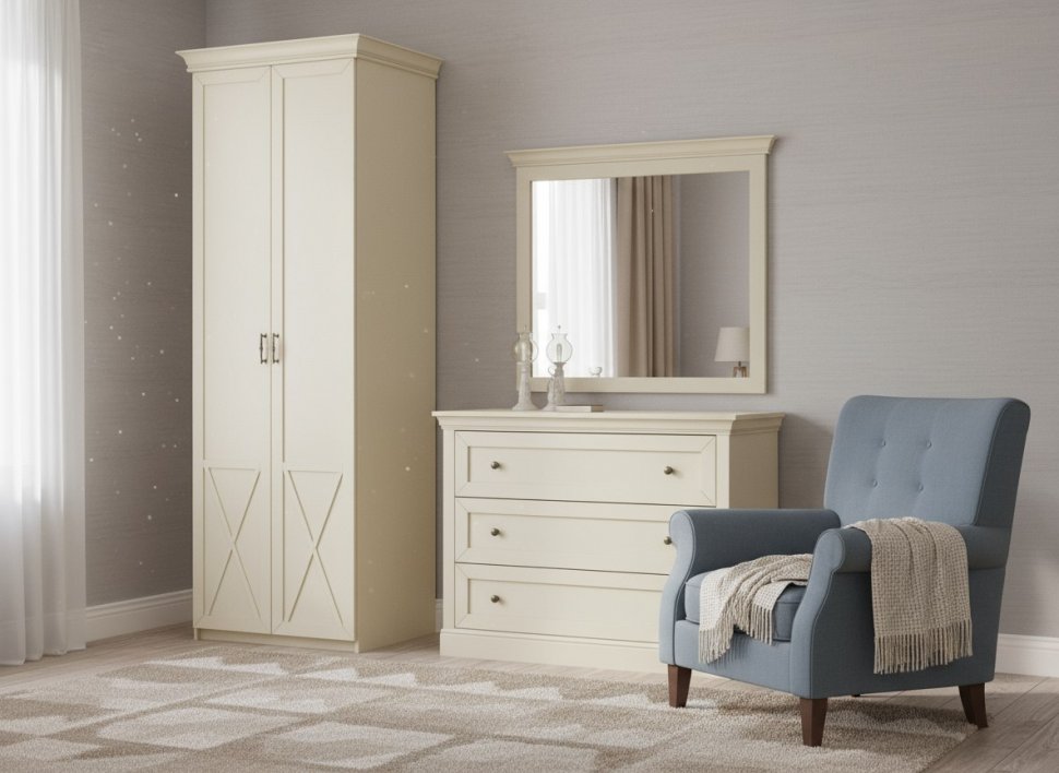 Бэль Шкаф двухдверный + Карнизы 802/424 Слоновая кость