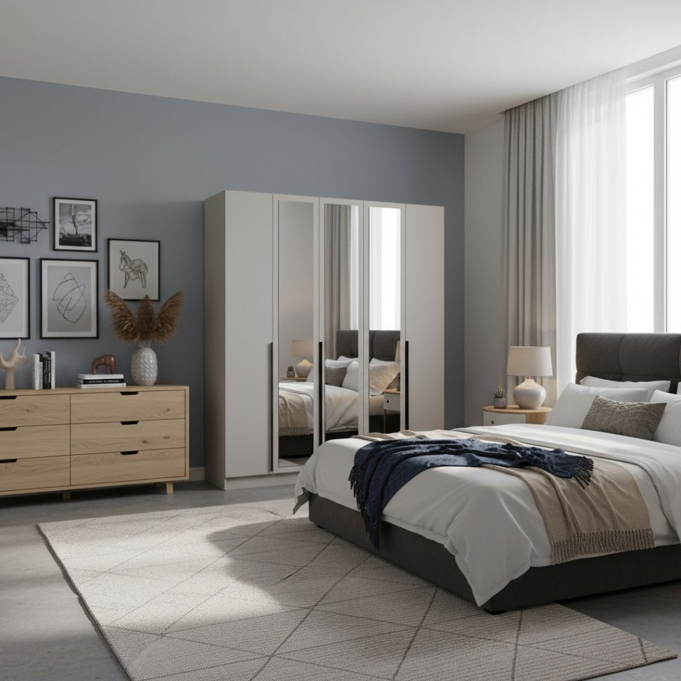 Распашной шкаф с зеркалом Мадрид 2.0, Кашемир