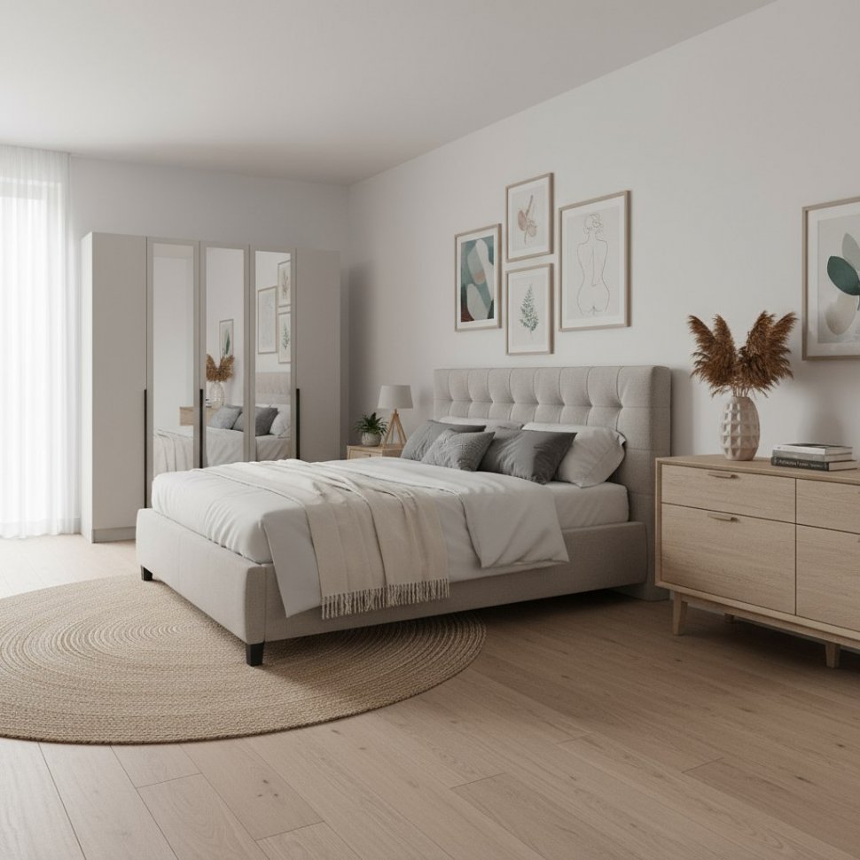 Распашной шкаф с зеркалом Мадрид 2.0, Кашемир