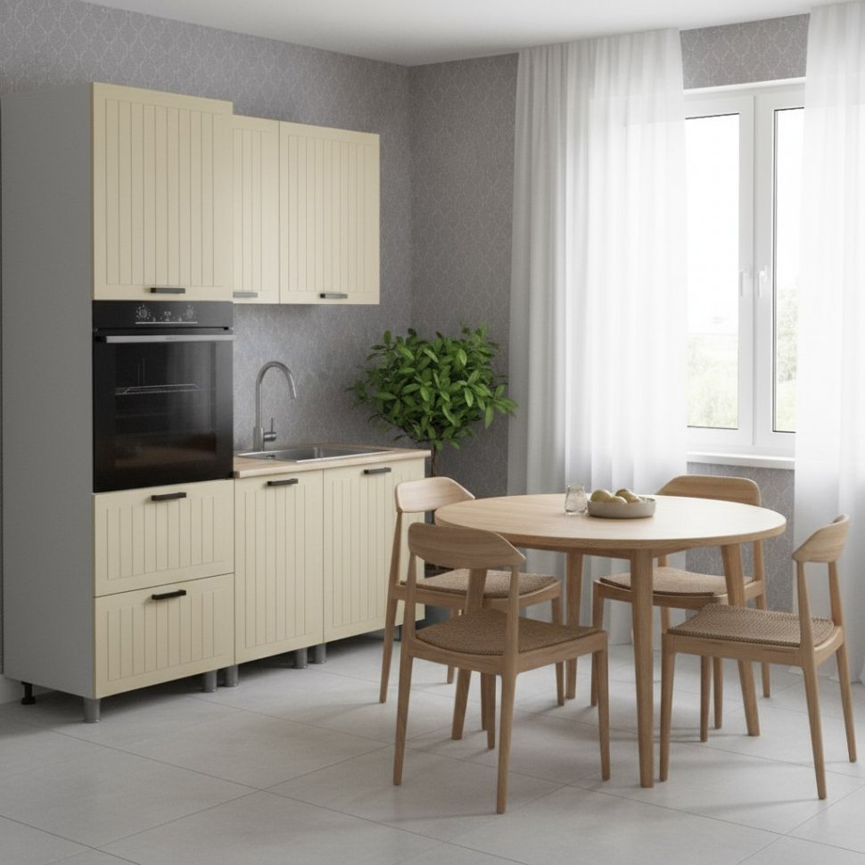 Кухня Аленушка 1,6м ПД Орхидея Крем,скоба черный,сонома