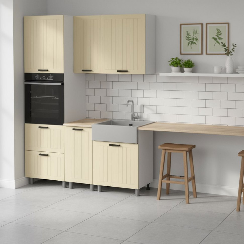 Кухня Аленушка 1,6м ПД Орхидея Крем,скоба черный,сонома