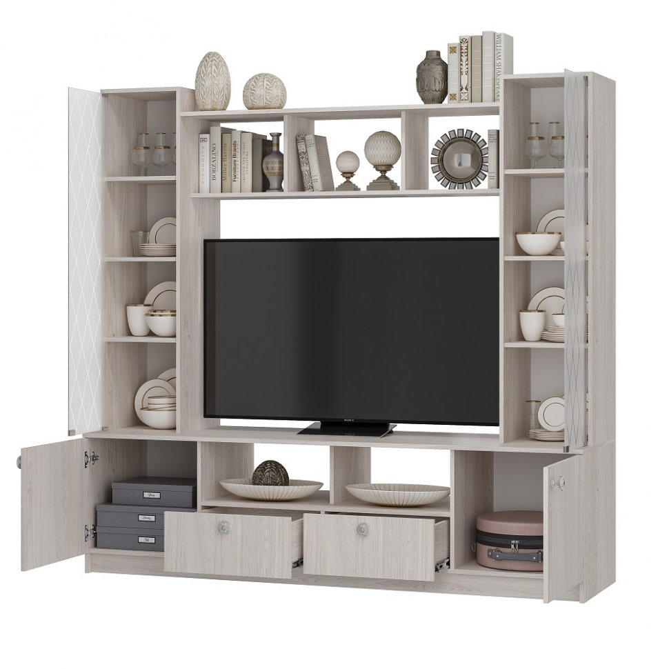 Мини-стенка в гостиную Зарина ЦС-01 (БТС) Ясень белый