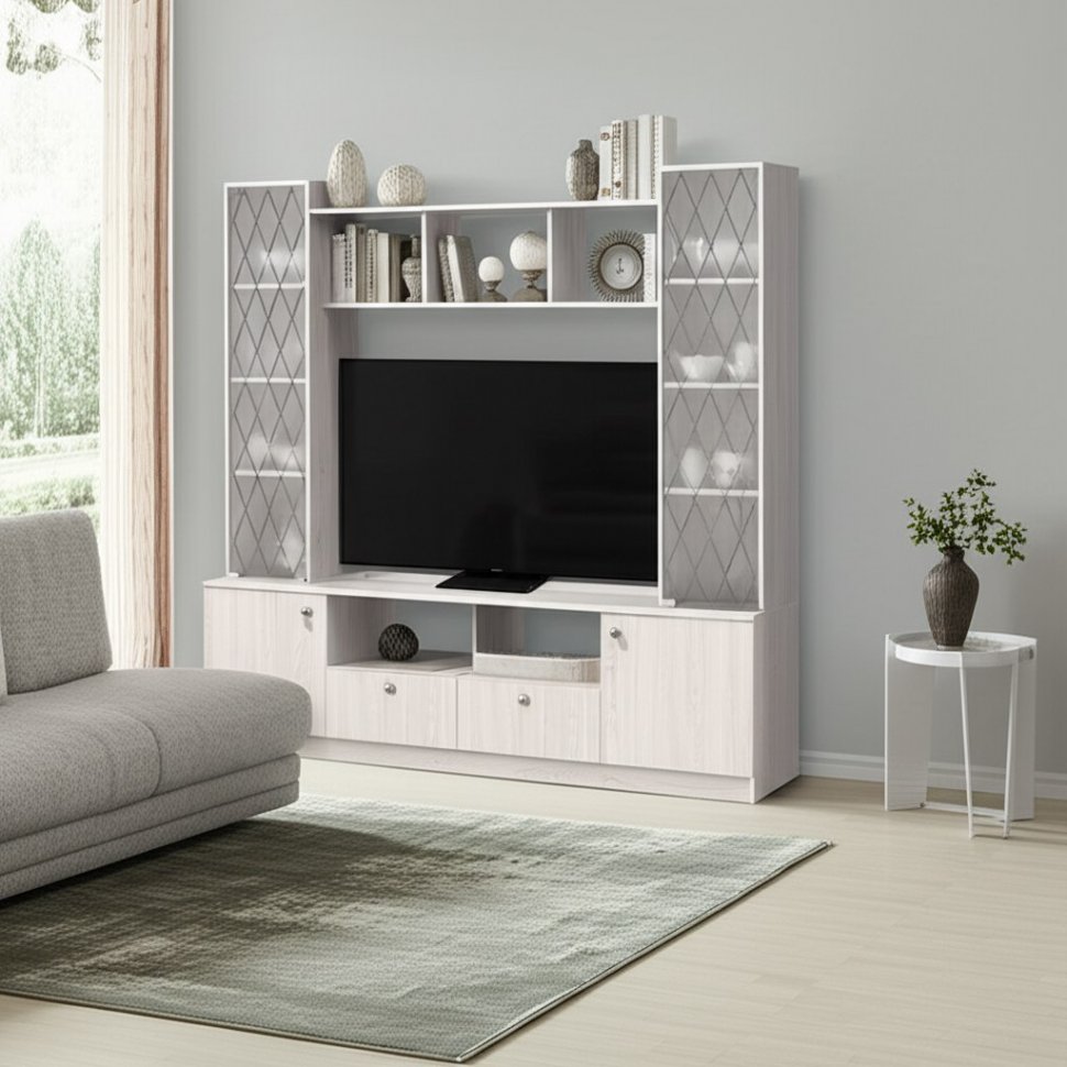 Мини-стенка в гостиную Зарина ЦС-01 (БТС) Ясень белый