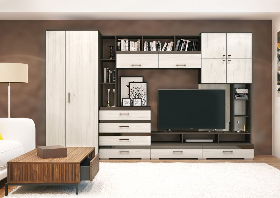 Гостиная Коста (Горизонт) Крафт белый / Венге