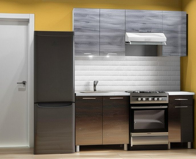 Кухня Танго 1,8 м с окапом, Шале серебро, Шале дуб мореный