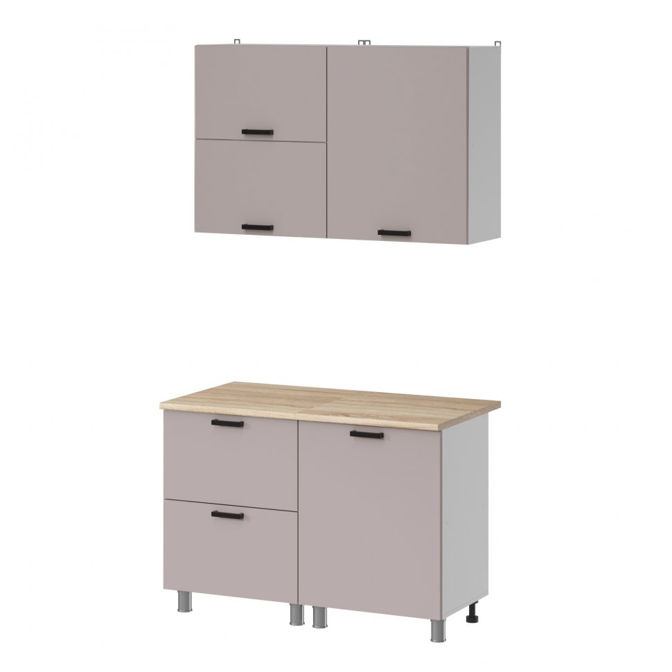 Кухня Аленушка 1,2м с ящ.в 2 Лаванда Кашемир,скоба черный,сонома