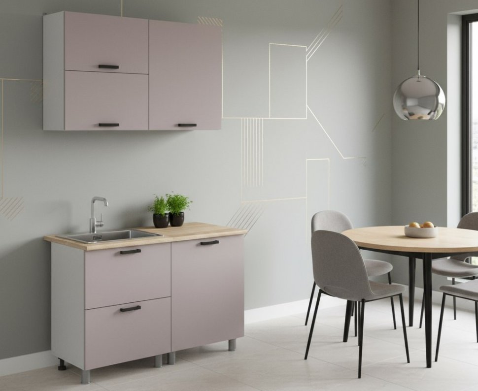 Кухня Аленушка 1,2м с ящ.в 2 Лаванда Кашемир,скоба черный,сонома