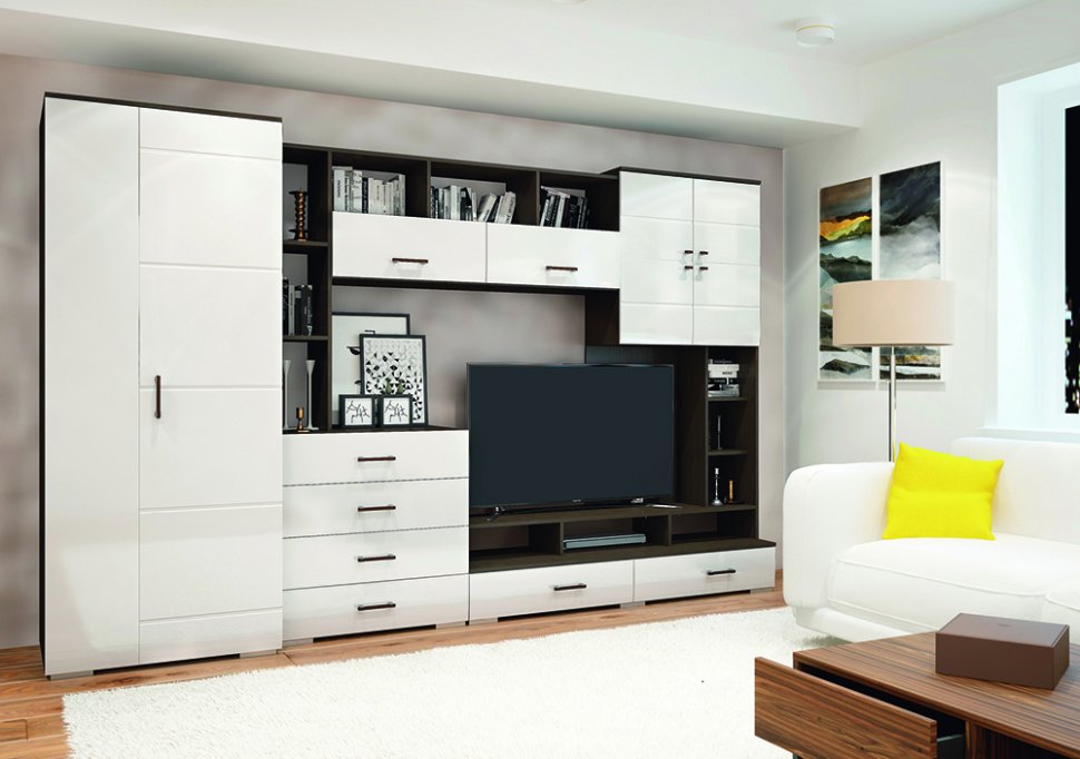 Гостиная Коста (Горизонт) Белый глянец / Венге