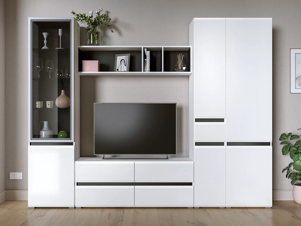 Сидней Тумба под ТВ 13.63 Белый/Белый глянец/Черный