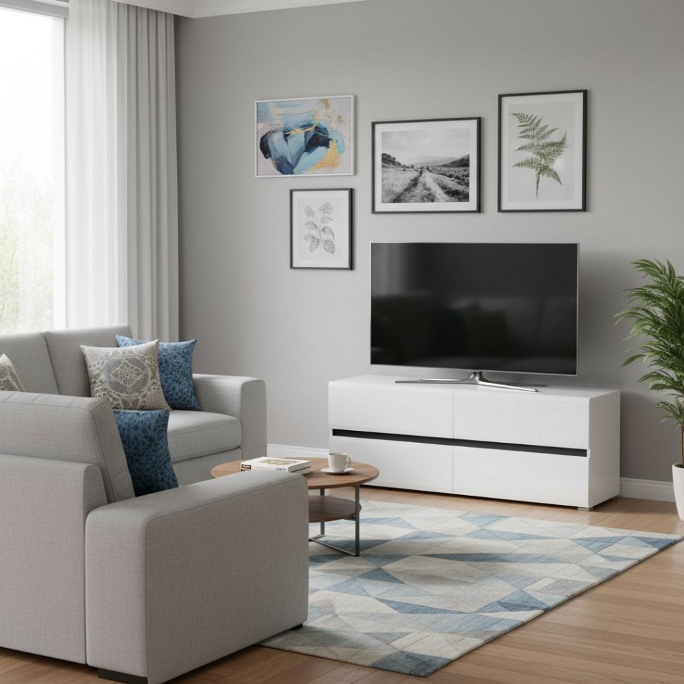 Сидней Тумба под ТВ 13.63 Белый/Белый глянец/Черный