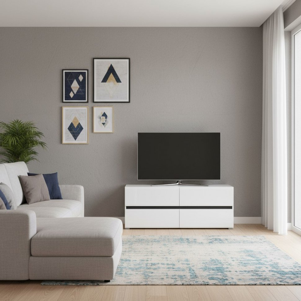 Сидней Тумба под ТВ 13.63 Белый/Белый глянец/Черный