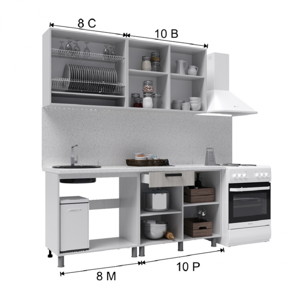 Кухня Танго 1,8 м, Шале серебро, Шале дуб мореный