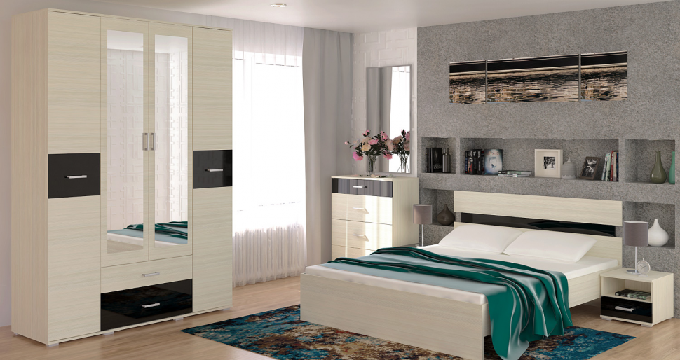 Сити 40-2 комод Белая Аляска / Черный