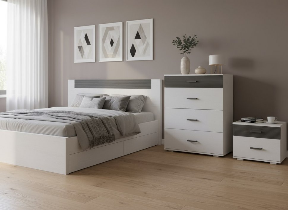 Сити 40-2 комод Белая Аляска / Черный