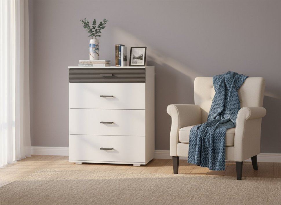 Сити 40-2 комод Белая Аляска / Черный