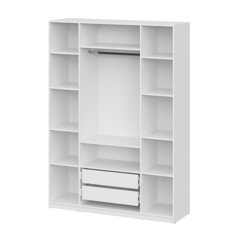 Шкаф распашной с наполнением (11 полок + 2 ящика + штанга) ШК 5 (1600), Белый