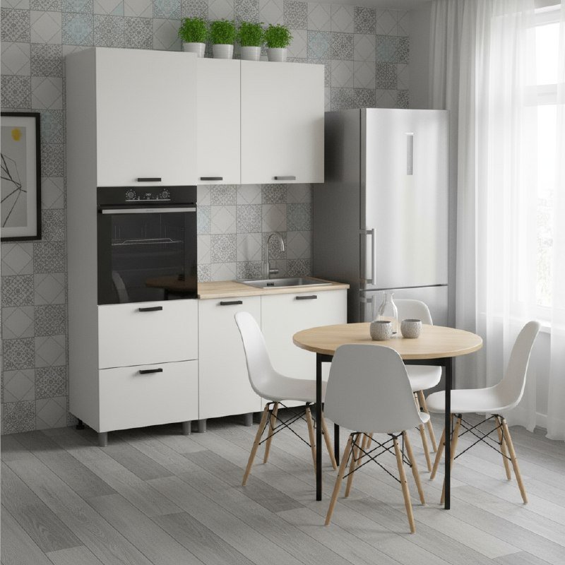 Кухня Аленушка 1,6м ПД Лаванда Молочный,скоба черный,сонома