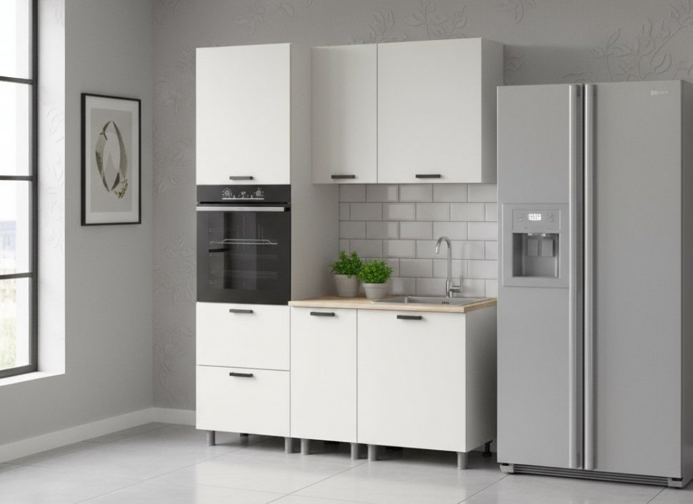 Кухня Аленушка 1,6м ПД Лаванда Молочный,скоба черный,сонома