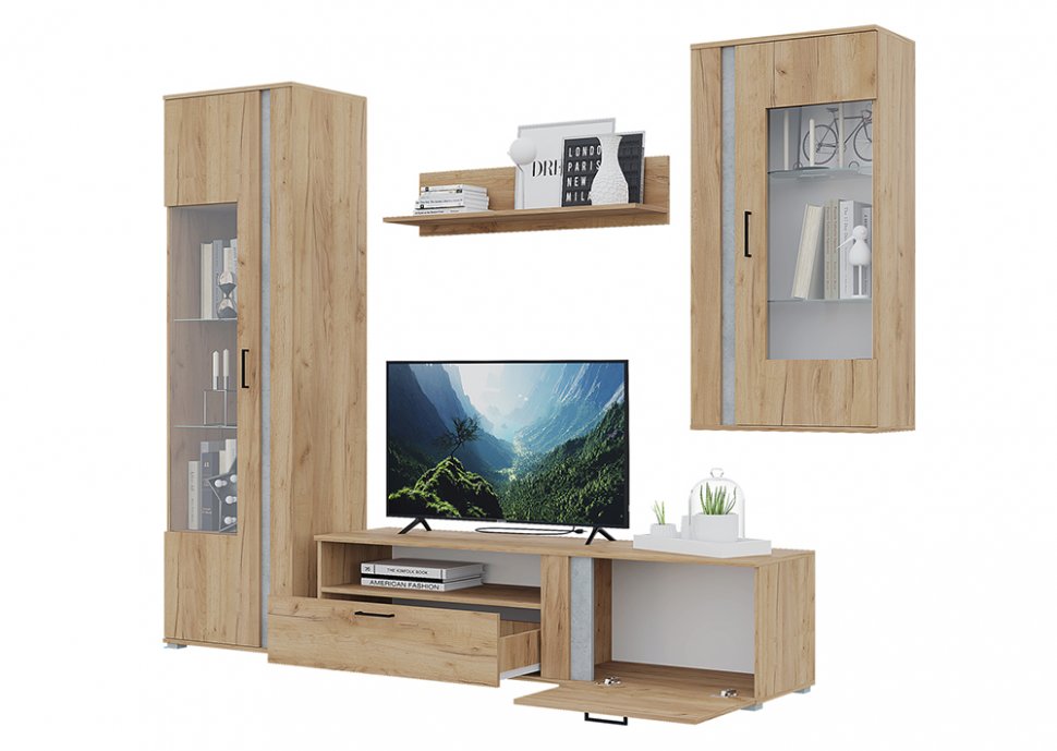 Гостиная Омега (Горизонт) Крафт золотой / Бетон