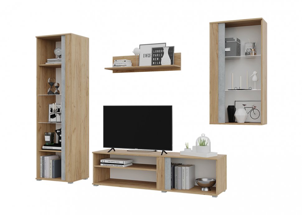 Гостиная Омега (Горизонт) Крафт золотой / Бетон